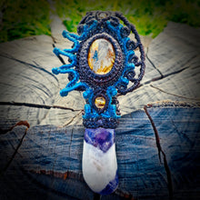 Load image into Gallery viewer, Rutilated quartz and chevron amethyst pendant (unique design)