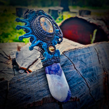 Load image into Gallery viewer, Rutilated quartz and chevron amethyst pendant (unique design)