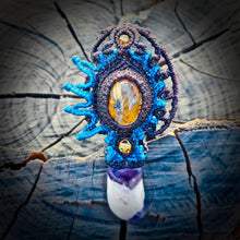 Load image into Gallery viewer, Rutilated quartz and chevron amethyst pendant (unique design)