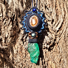 Load image into Gallery viewer, Fire opal and raw chrysocolla pendant