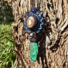 Load image into Gallery viewer, Fire opal and raw chrysocolla pendant