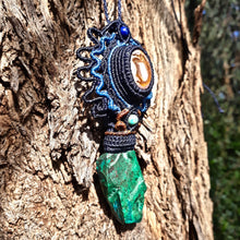 Load image into Gallery viewer, Fire opal and raw chrysocolla pendant