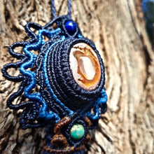 Load image into Gallery viewer, Fire opal and raw chrysocolla pendant