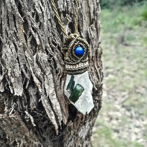 Milky quartz with green tourmaline necklace