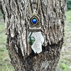 Milky quartz with green tourmaline necklace