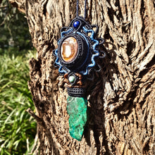 Load image into Gallery viewer, Fire opal and raw chrysocolla pendant
